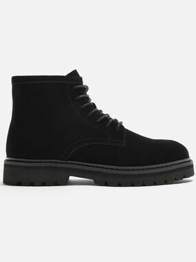 Zara Men's Leather Black Lace-Up Boots Size 7